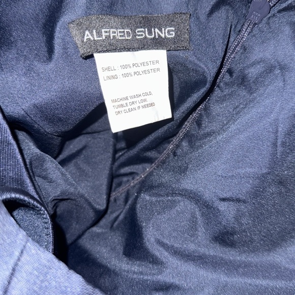NEW ALFRED SUNG D826 Sleeveless Square-Neck A Line Gown w Pockets navy sz 24 w - Picture 2 of 7